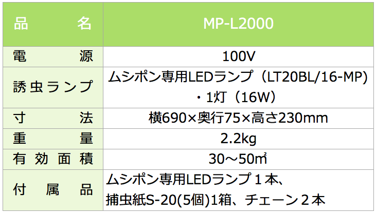 捕虫器　ムシポン　LED　MP-L2000
